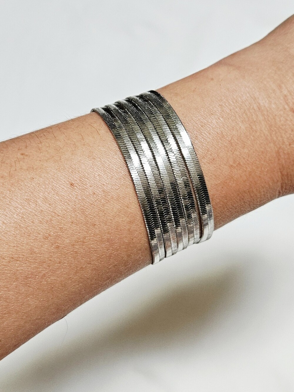 Silver Multi-Row Herringbone Cuff Bracelet - Women Jewelry